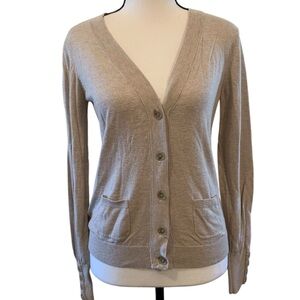Loft | Tan Classic V-Neck Cardigan Sweater with pockets